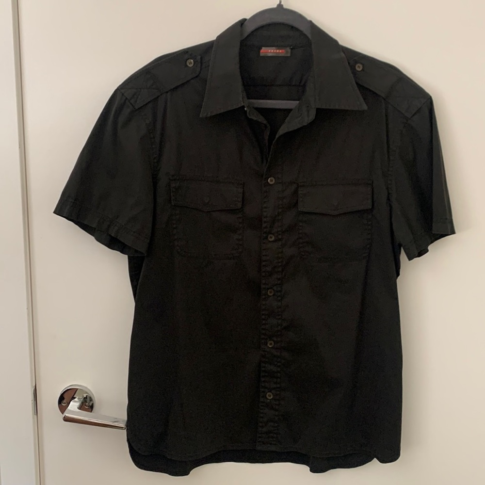Prada Black Short Sleeve Button Down Mens Shirt